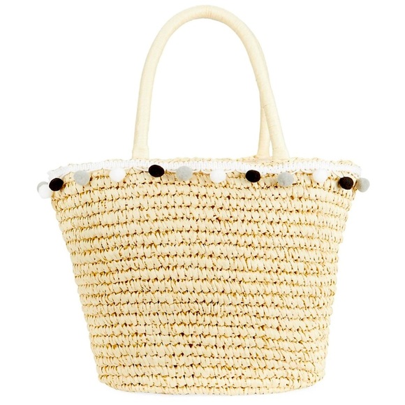 NWT BARI LYNN $45 Raffia Pom Pom Bag - Picture 1 of 1
